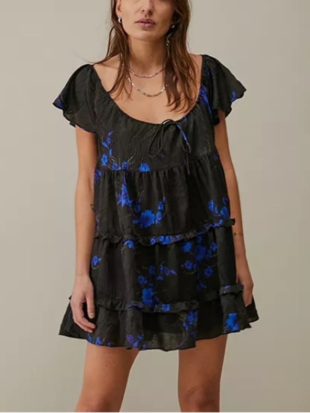 Urban Outfitters "Bea Black Floral Mini Dress" with Royal Blue Floral Print
